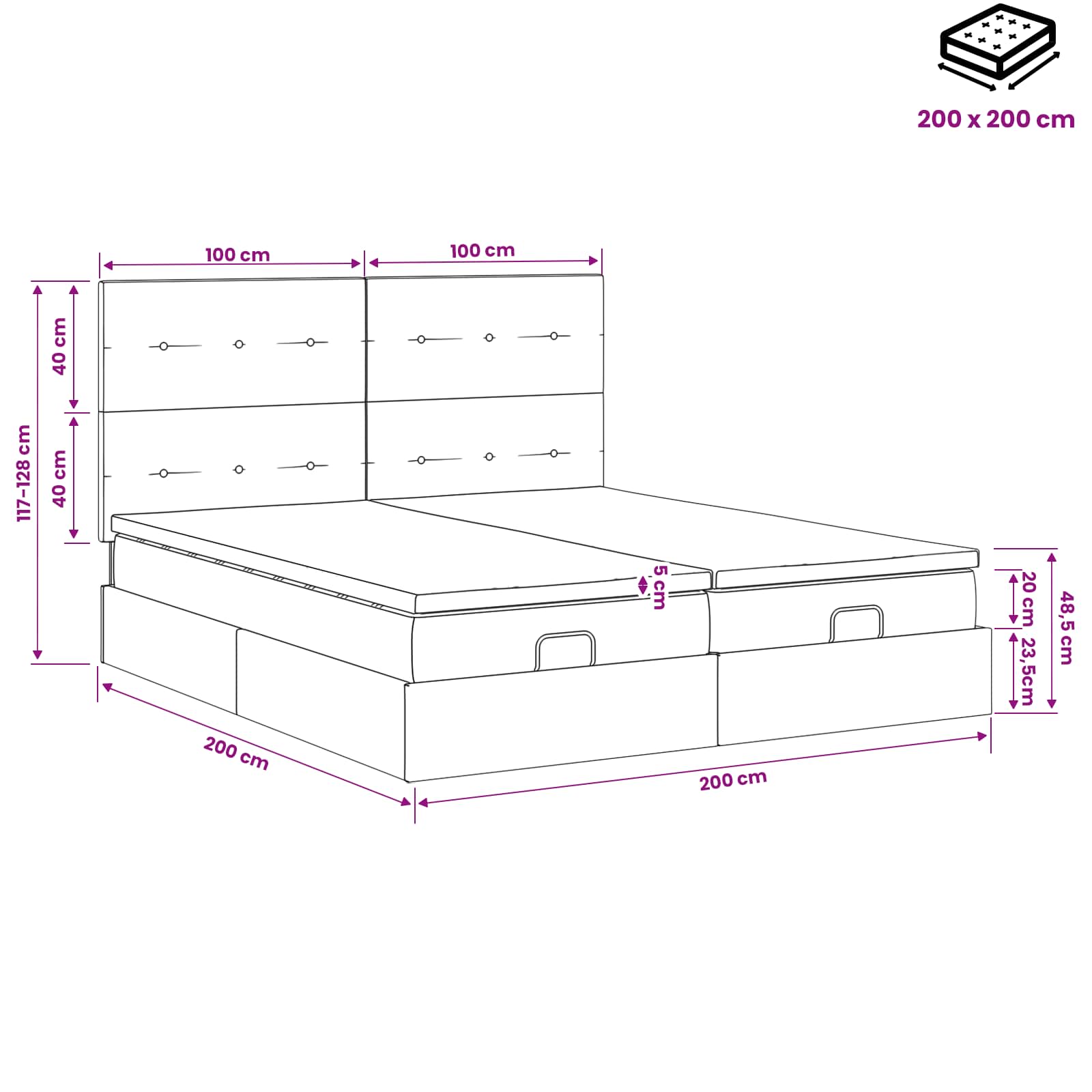 Ottoman bed met matras met hoofdeinde 2 st Lichtgrijs Stof