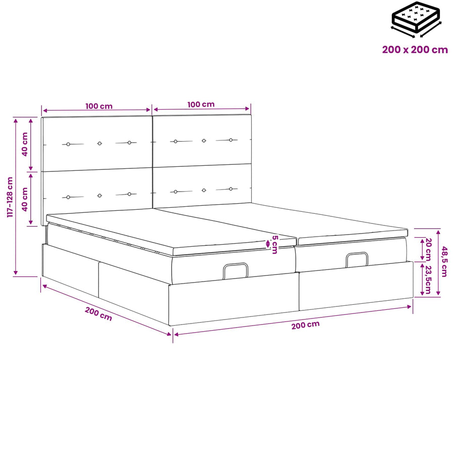 Ottoman bed met matras met hoofdeinde 2 st Lichtgrijs Stof