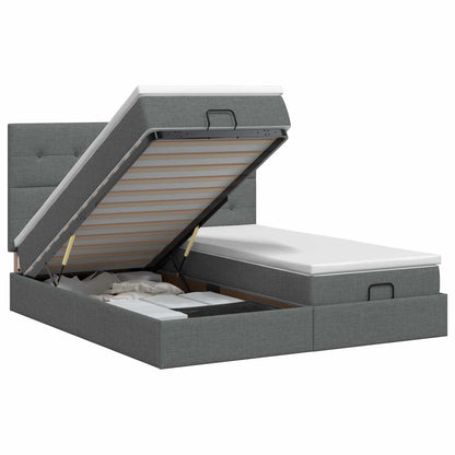 Ottoman bed met matras met hoofdeinde 2 st Donkergrijs Stof