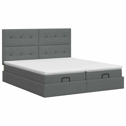 Ottoman bed met matras met hoofdeinde 2 st Donkergrijs Stof