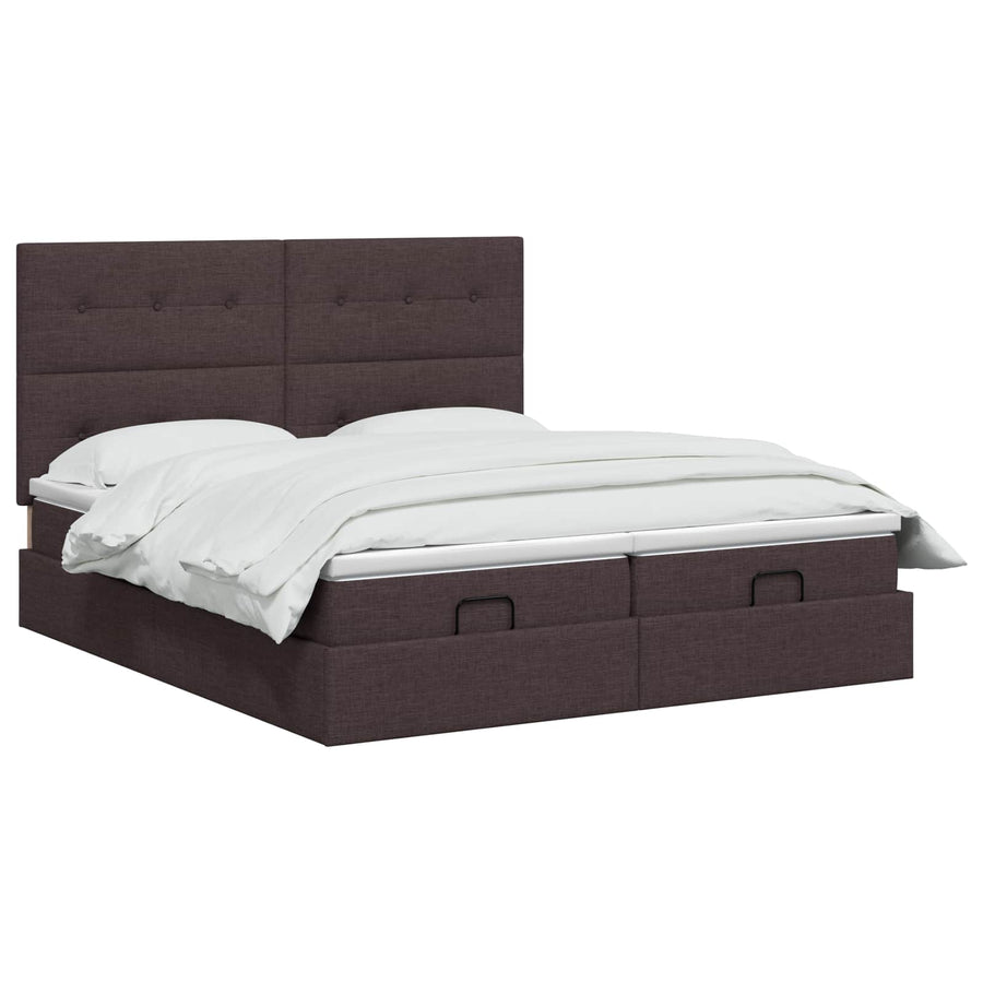 Ottoman bed met matras met hoofdeinde 2 st Donkerbruin Stof