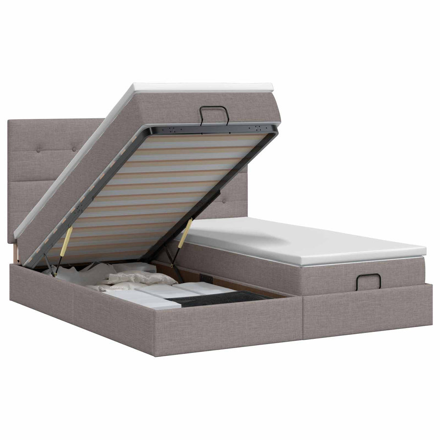Ottoman bed met matras met hoofdeinde 2 st Taupe Stof