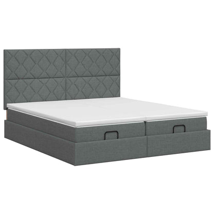 Ottoman bed met matras met hoofdeinde 2 st Donkergrijs Stof