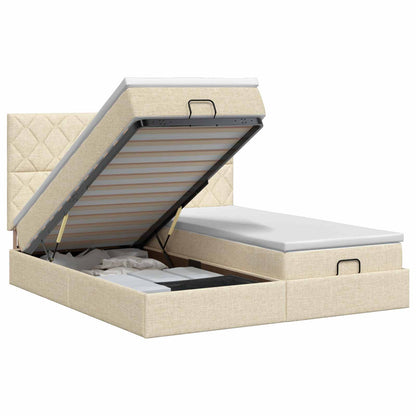 Ottoman bed met matras met hoofdeinde 2 st Crèmekleurig Stof