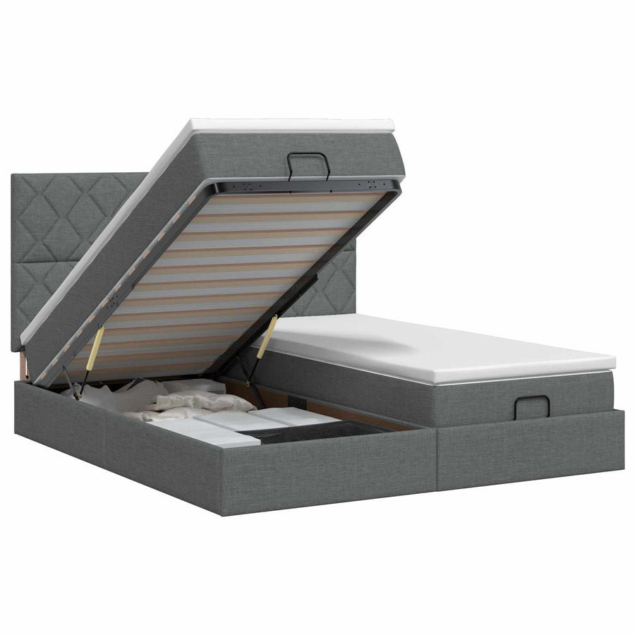 Ottoman bed met matras met hoofdeinde 2 st Donkergrijs Stof