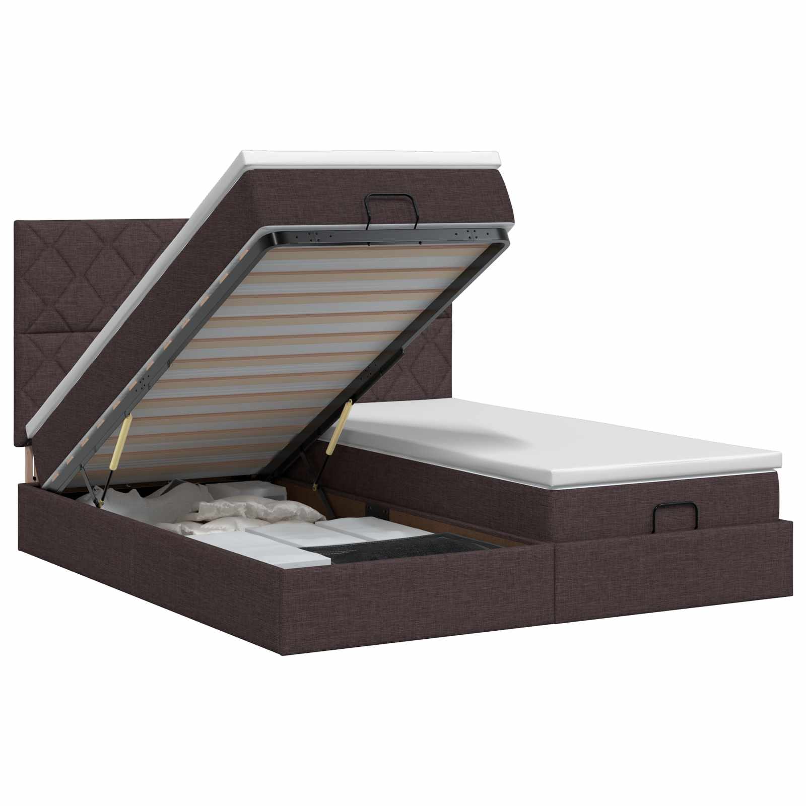Ottoman bed met matras met hoofdeinde 2 st Donkerbruin Stof