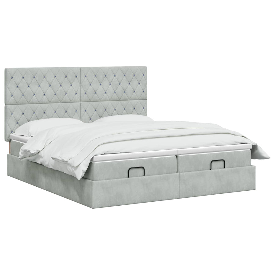 Ottoman bed met matras met hoofdeinde 2 st Lichtgrijs Fluweel
