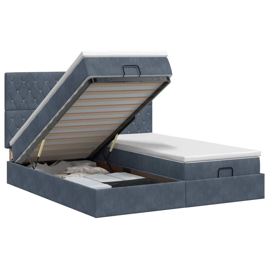 Ottoman bed met matras met hoofdeinde 2 st Donkergrijs Fluweel