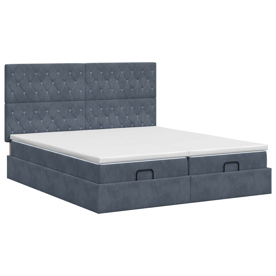 Ottoman bed met matras met hoofdeinde 2 st Donkergrijs Fluweel