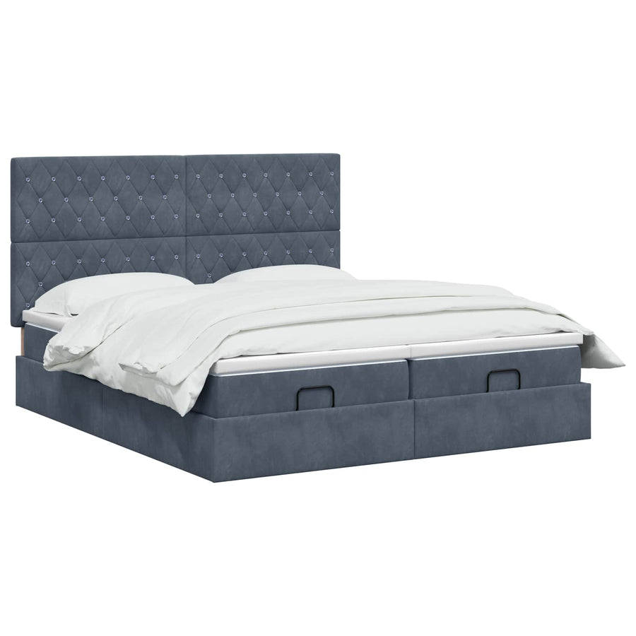Ottoman bed met matras met hoofdeinde 2 st Donkergrijs Fluweel
