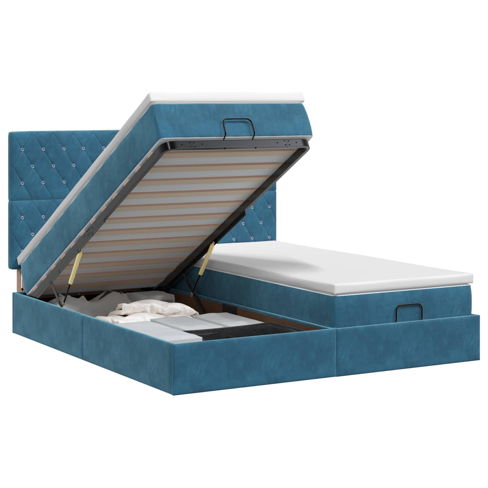 Ottoman bed met matras met hoofdeinde 2 st Donkerblauw Fluweel