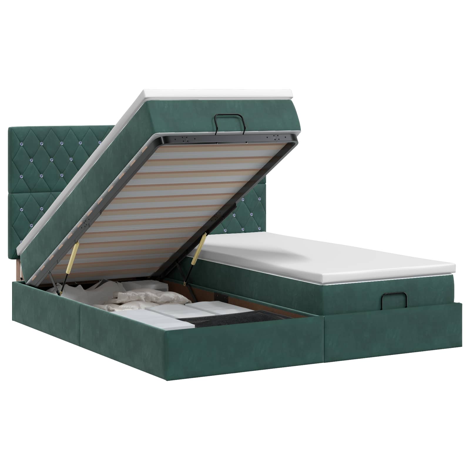 Ottoman bed met matras met hoofdeinde 2 st Donkergroen Fluweel