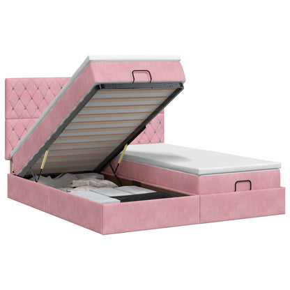 Ottoman bed met matras met hoofdeinde 2 st Roze Fluweel