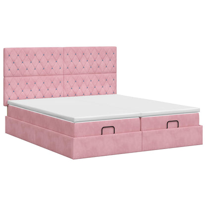 Ottoman bed met matras met hoofdeinde 2 st Roze Fluweel
