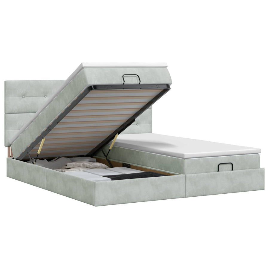Ottoman bed met matras met hoofdeinde 2 st Lichtgrijs Fluweel