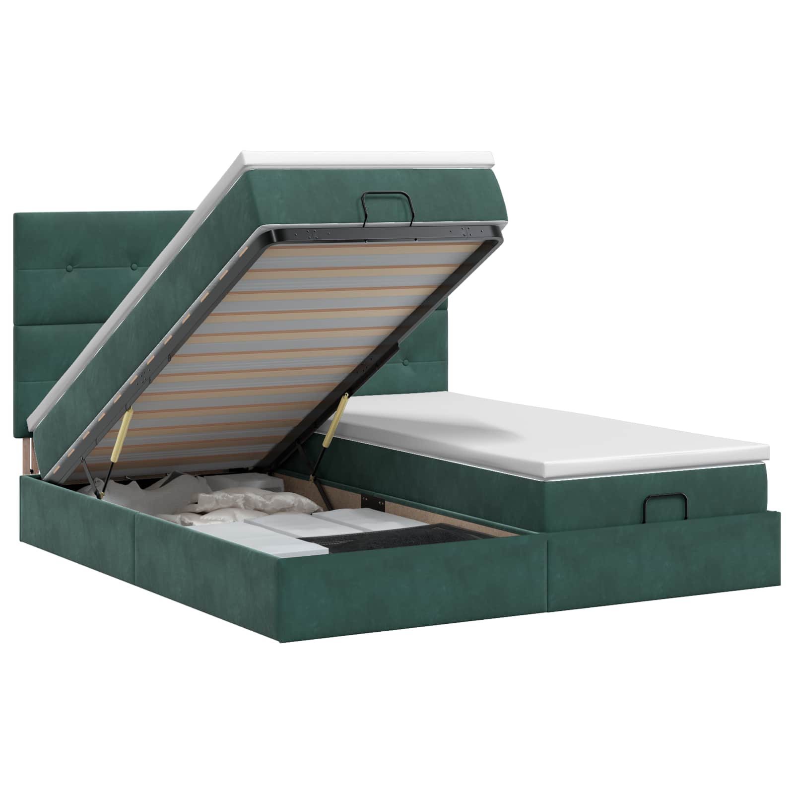 Ottoman bed met matras met hoofdeinde 2 st Donkergroen Fluweel