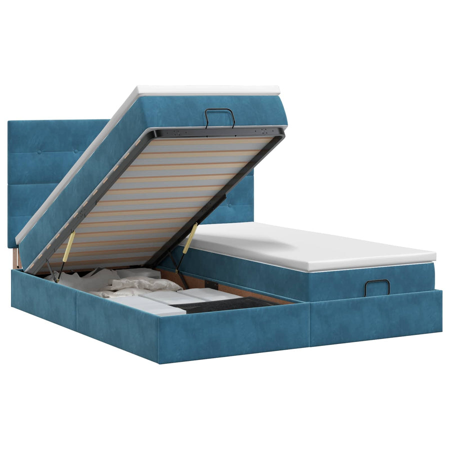 Ottoman bed met matras met hoofdeinde 2 st Donkerblauw Fluweel
