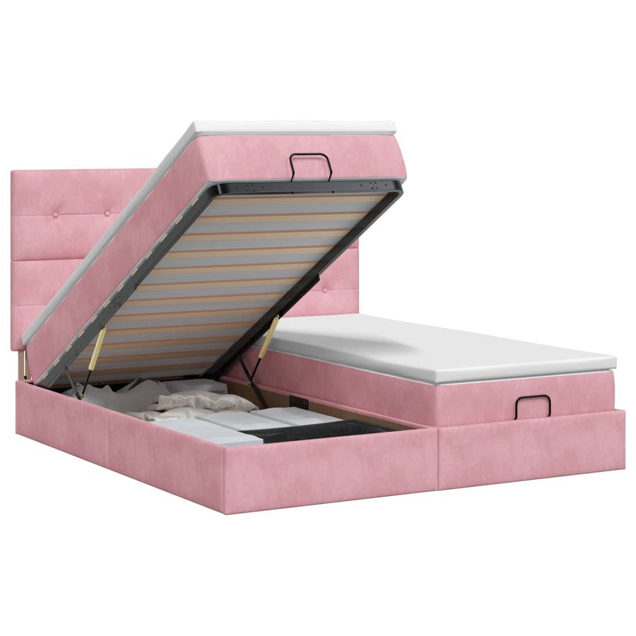 Ottoman bed met matras met hoofdeinde 2 st Roze Fluweel