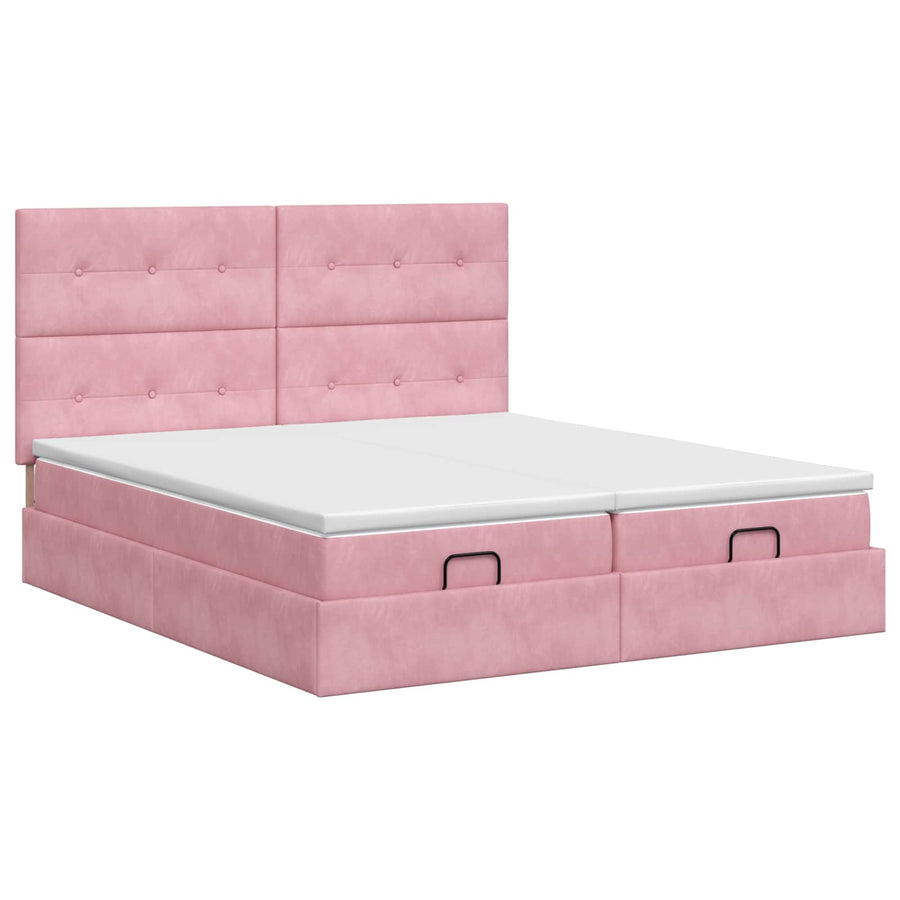 Ottoman bed met matras met hoofdeinde 2 st Roze Fluweel