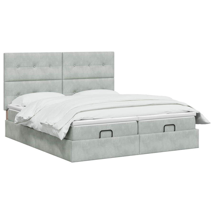 Ottoman bed met matras met hoofdeinde 2 st Lichtgrijs Fluweel