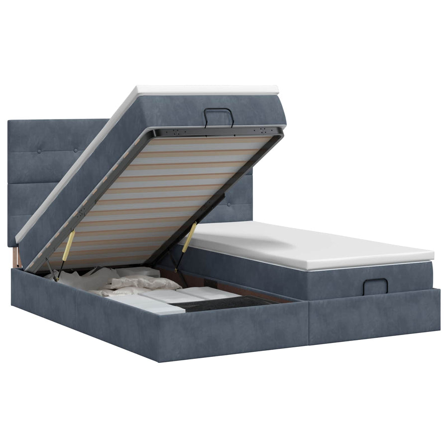 Ottoman bed met matras met hoofdeinde 2 st Donkergrijs Fluweel