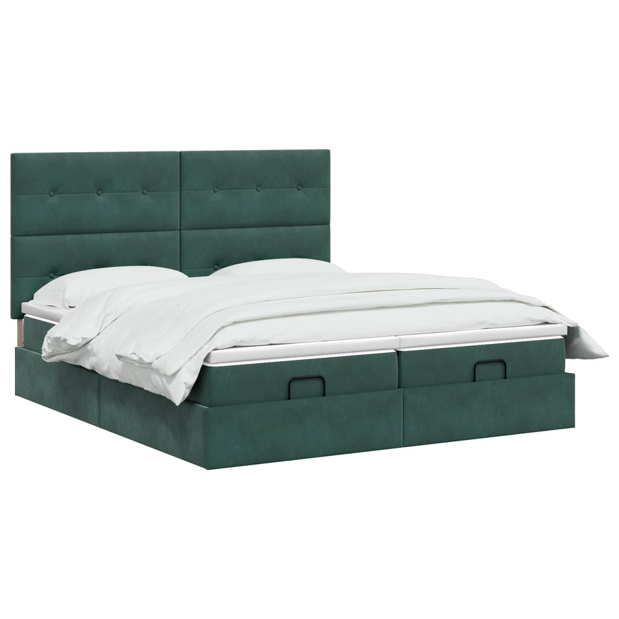 Ottoman bed met matras met hoofdeinde 2 st Donkergroen Fluweel