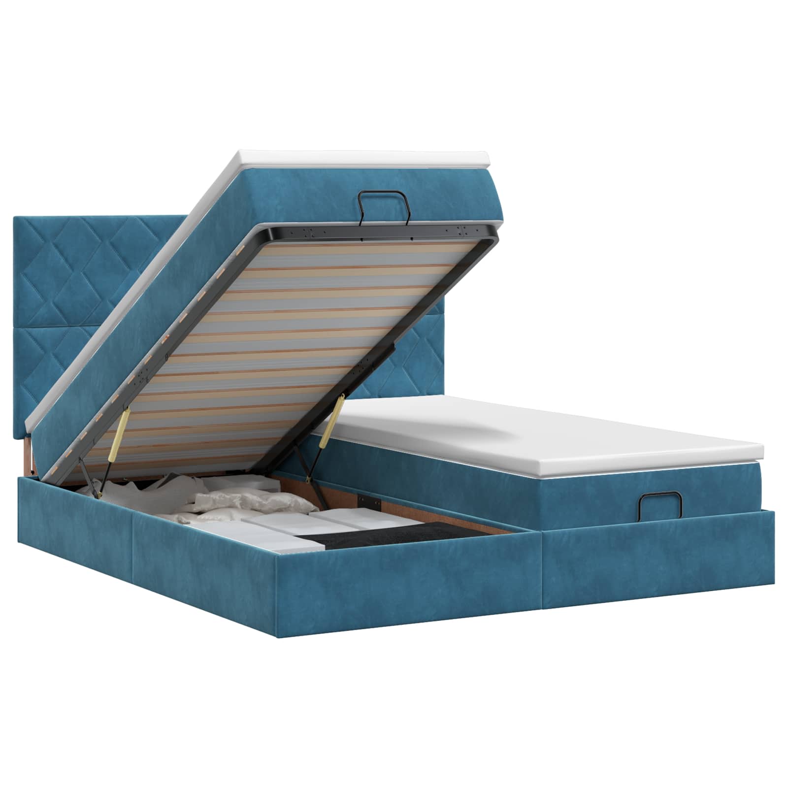 Ottoman bed met matras met hoofdeinde 2 st Donkerblauw Fluweel