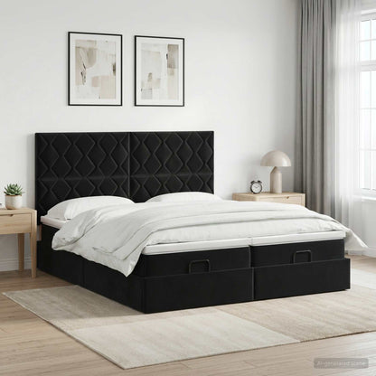 Ottoman bed met matras met hoofdeinde 2 st Zwart Fluweel