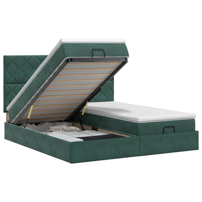 Ottoman bed met matras met hoofdeinde 2 st Donkergroen Fluweel