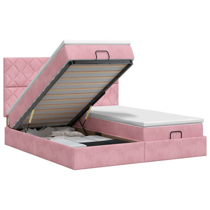 Ottoman bed met matras met hoofdeinde 2 st Roze Fluweel
