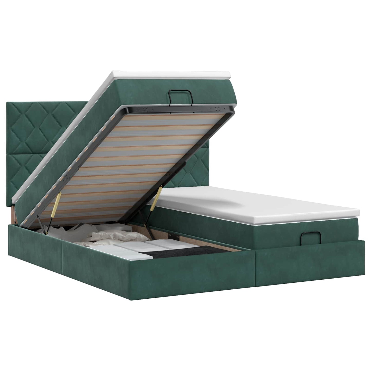 Ottoman bed met matras met hoofdeinde 2 st Donkergroen Fluweel