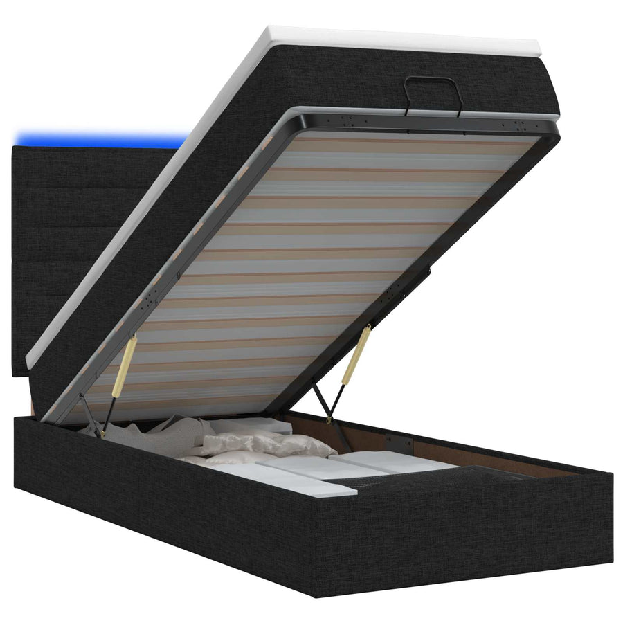 Ottoman Bed met Matrassen en LED Zwart 90 x 190 cm Stof