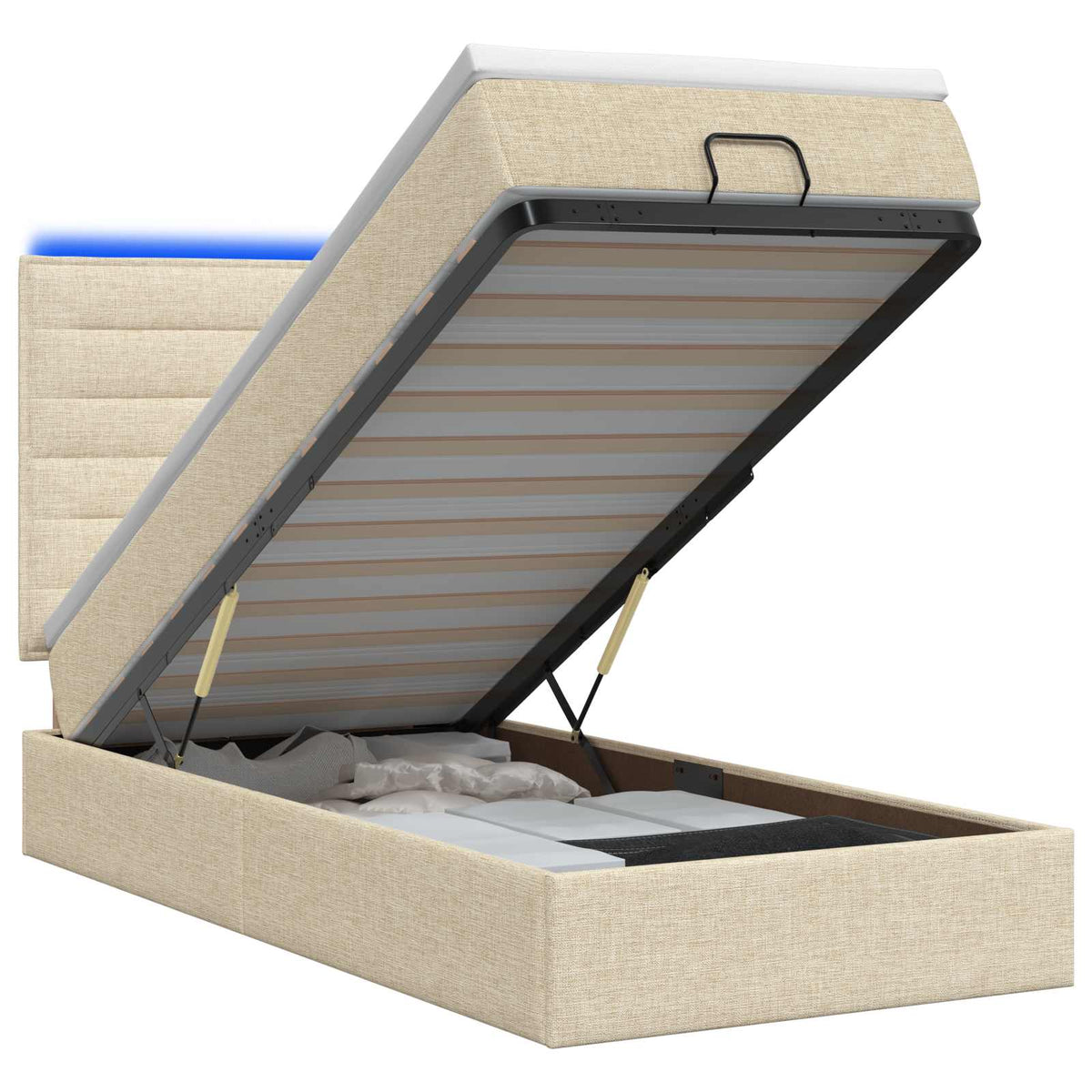 Ottoman Bed met Matrassen en LED Crèmekleurig 90 x 190 cm Stof