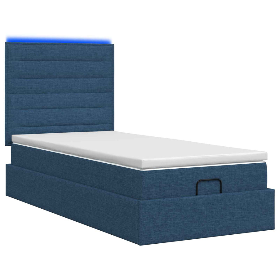 Ottoman Bed met Matrassen en LED Blauw 90 x 190 cm Stof