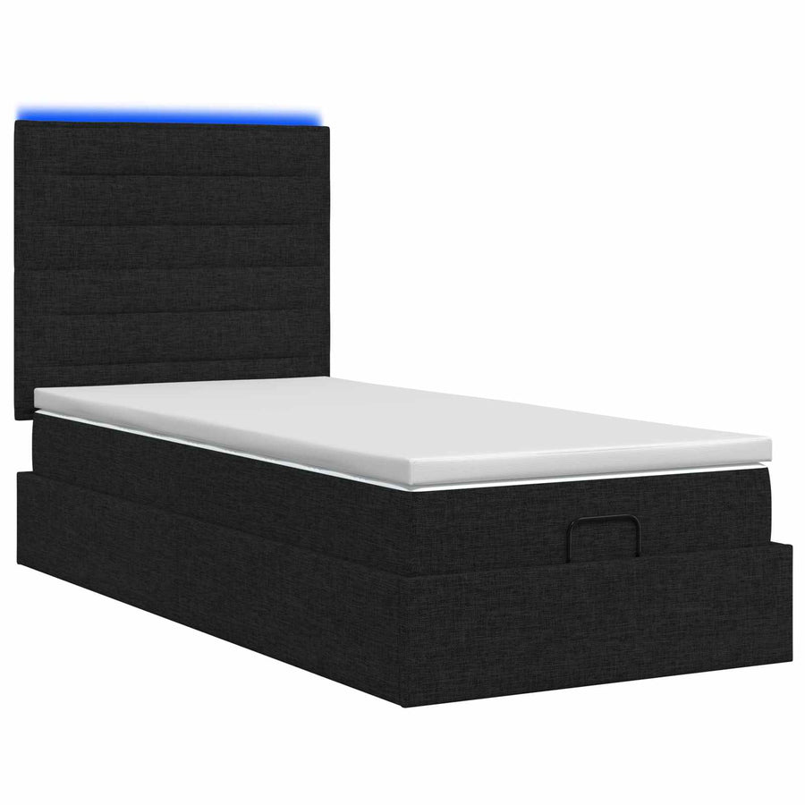 Ottoman Bed met Matrassen en LED Zwart 90 x 200 cm Stof