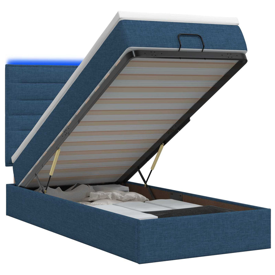 Ottoman Bed met Matrassen en LED Blauw 90 x 200 cm Stof