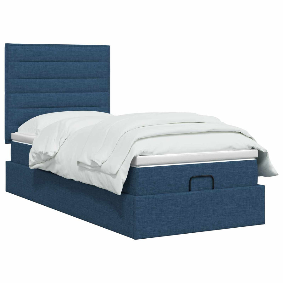 Ottoman Bed met Matrassen en LED Blauw 90 x 200 cm Stof
