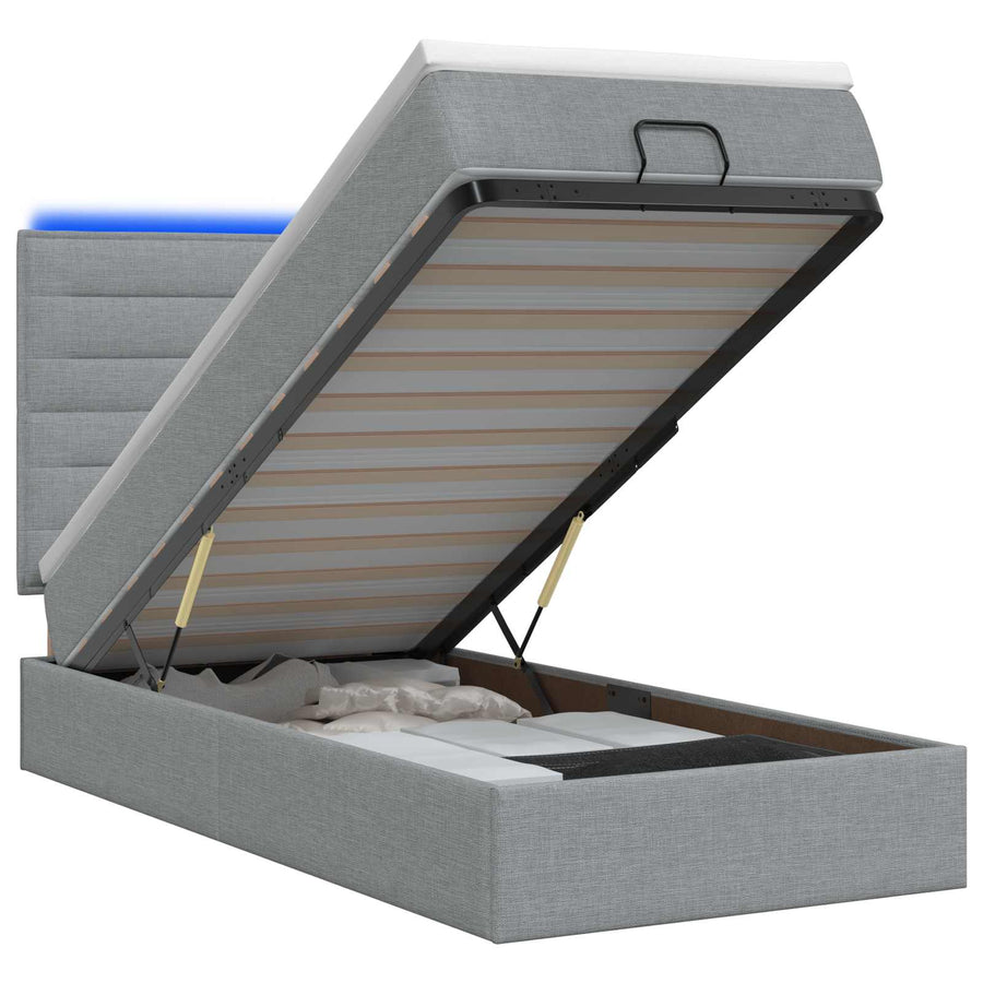 Ottoman Bed met Matrassen en LED Lichtgrijs 100 x 200 cm Stof