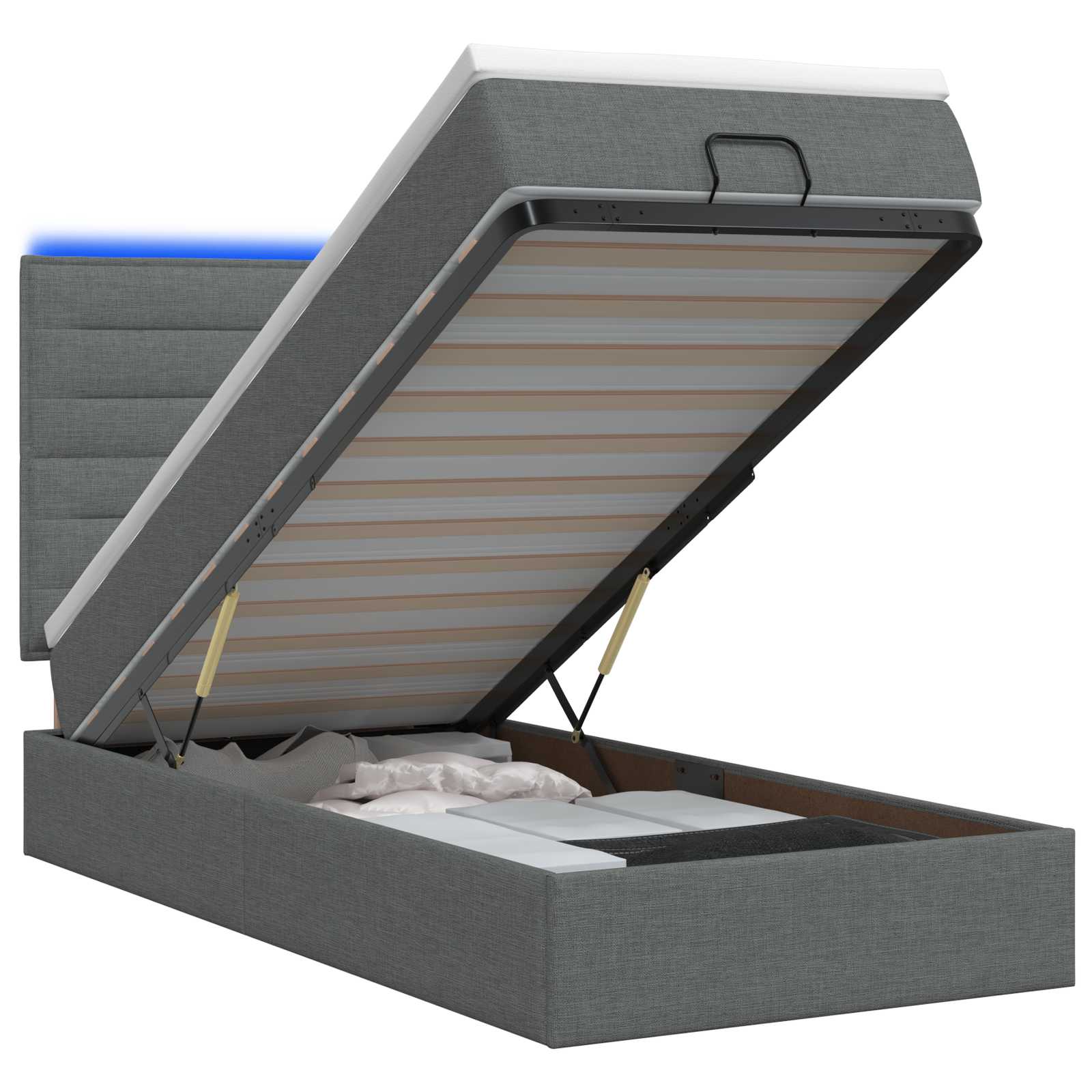 Ottoman Bed met Matrassen en LED Donkergrijs 100 x 200 cm Stof