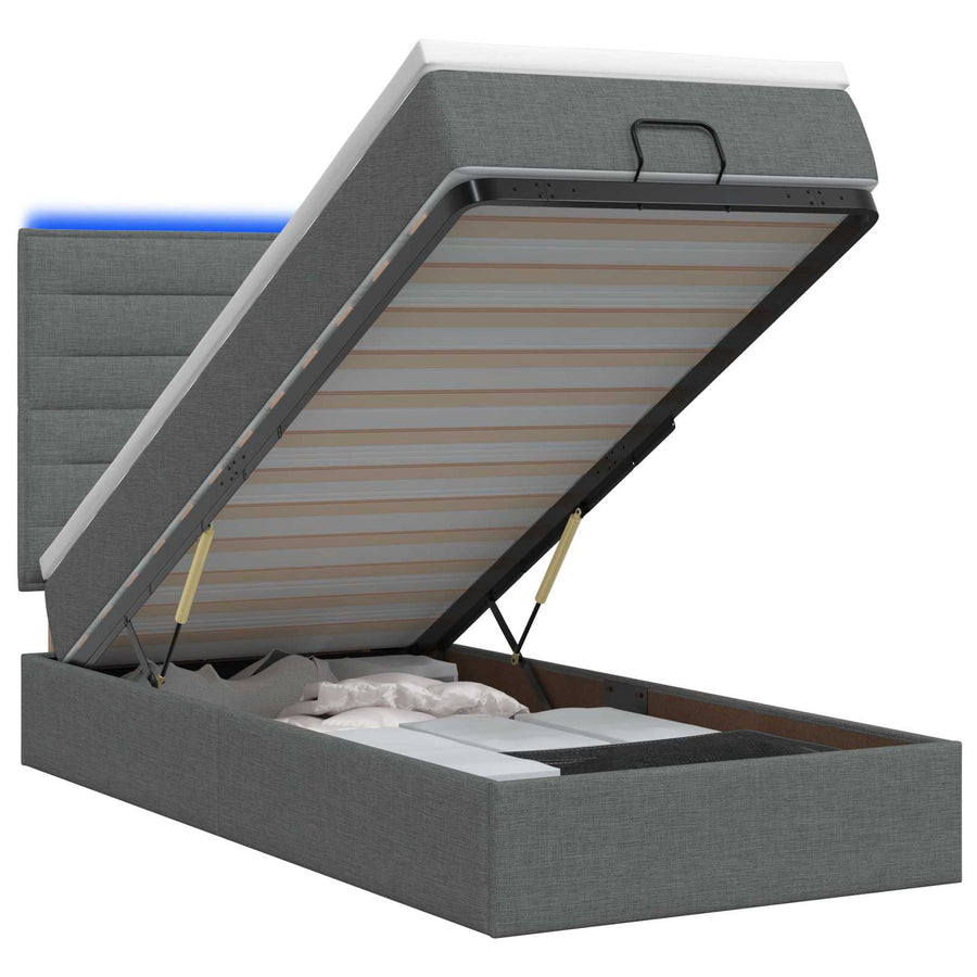 Ottoman Bed met Matrassen en LED Donkergrijs 100 x 200 cm Stof