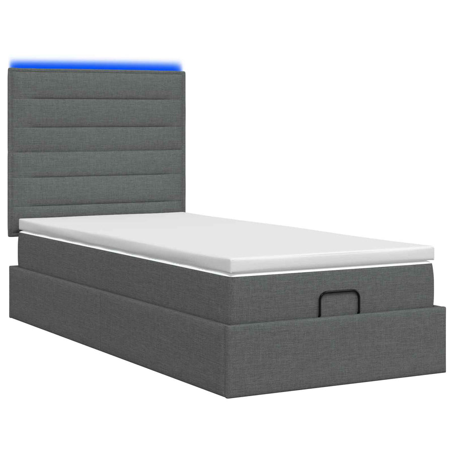 Ottoman Bed met Matrassen en LED Donkergrijs 100 x 200 cm Stof