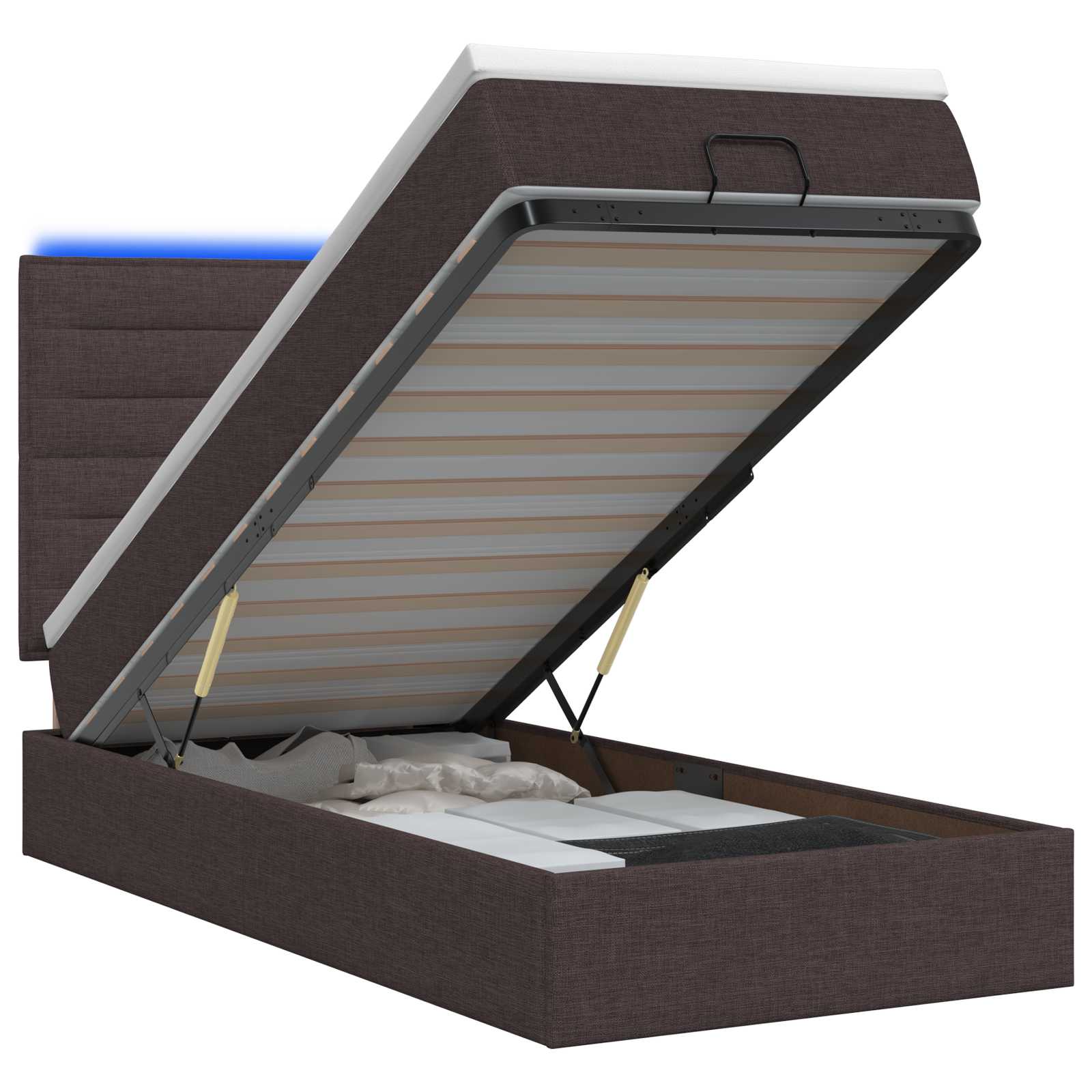 Ottoman Bed met Matrassen en LED Donkerbruin 100 x 200 cm Stof