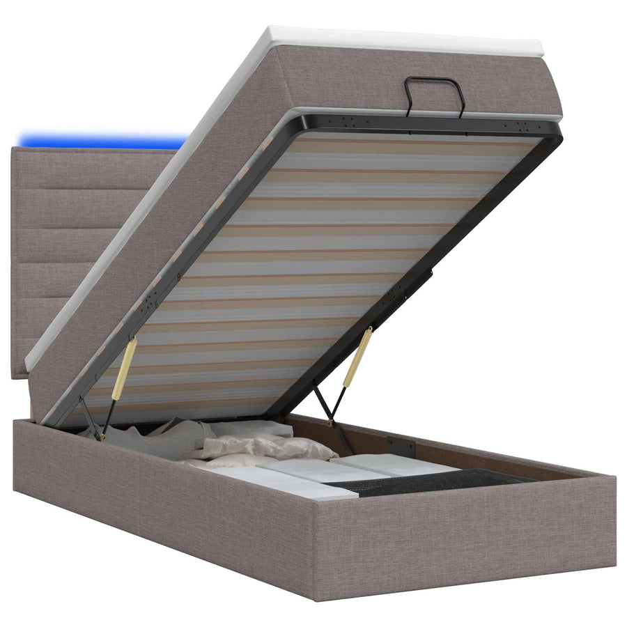 Ottoman Bed met Matrassen en LED Taupe 100 x 200 cm Stof