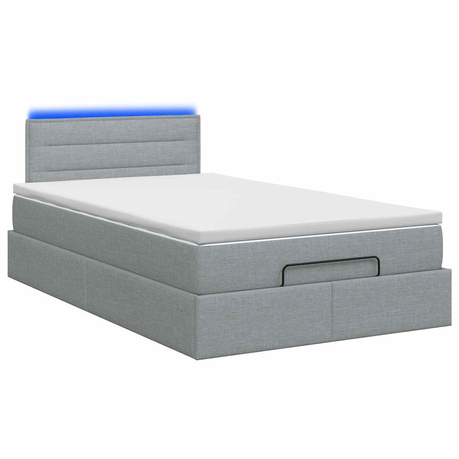Ottoman Bed met Matrassen en LED Lichtgrijs 120 x 190 cm Stof