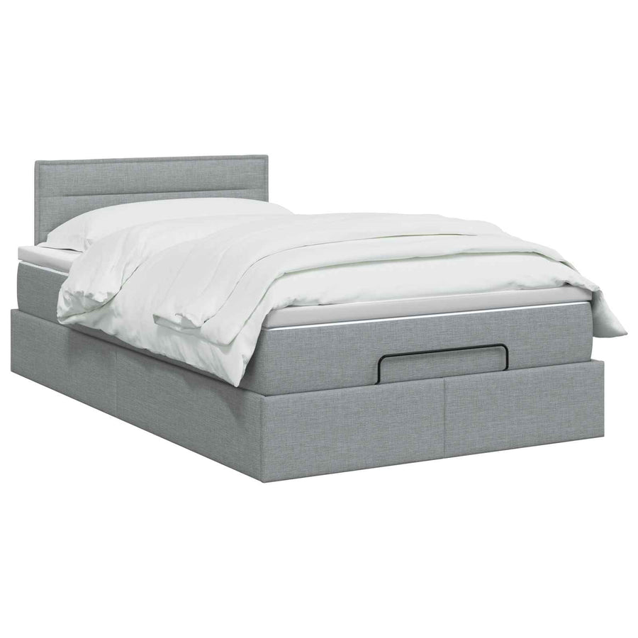 Ottoman Bed met Matrassen en LED Lichtgrijs 120 x 190 cm Stof