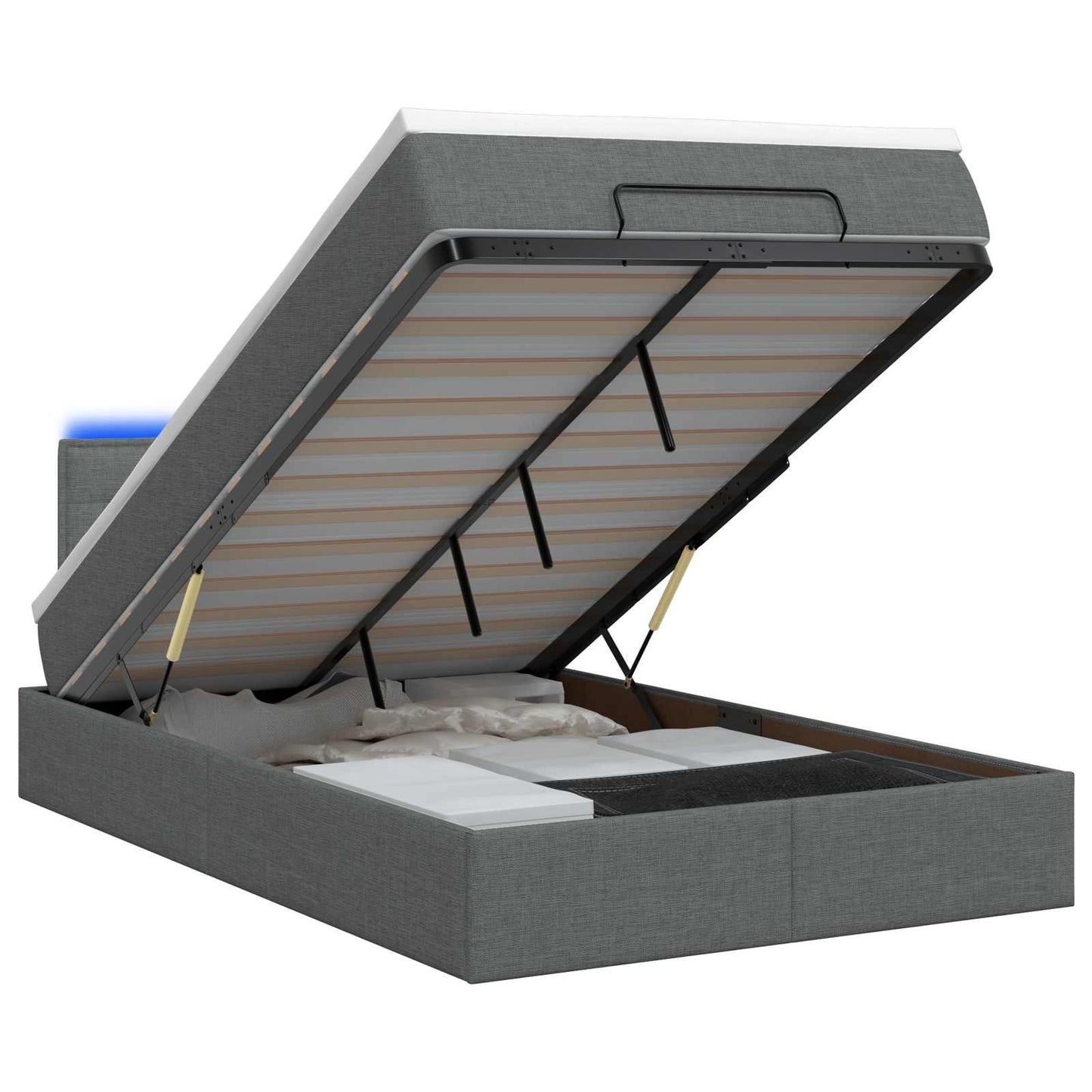 Ottoman Bed met Matrassen en LED Donkergrijs 120 x 190 cm Stof