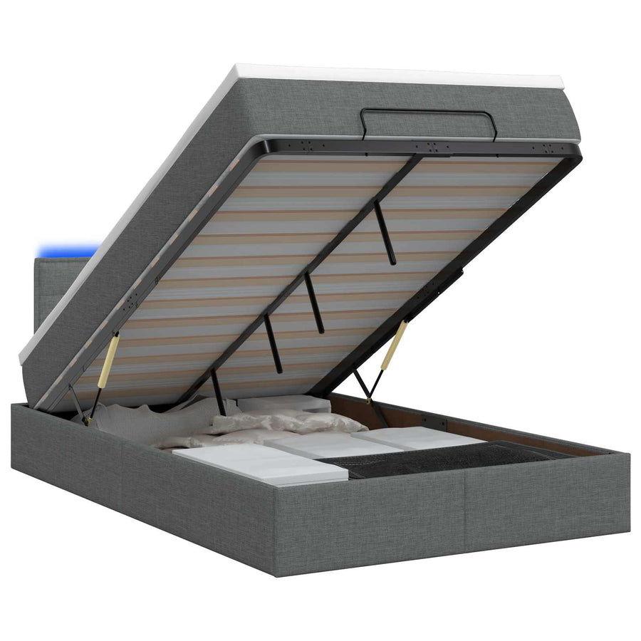 Ottoman Bed met Matrassen en LED Donkergrijs 120 x 190 cm Stof