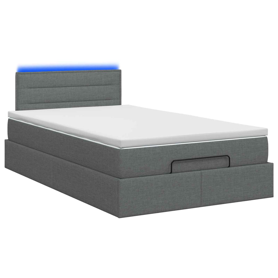 Ottoman Bed met Matrassen en LED Donkergrijs 120 x 190 cm Stof