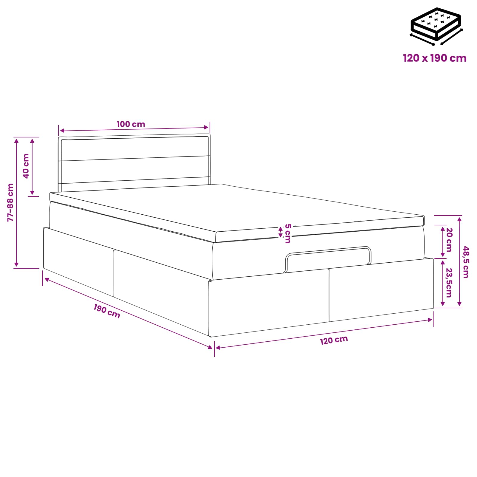 Ottoman Bed met Matrassen en LED Donkerbruin 120 x 190 cm Stof