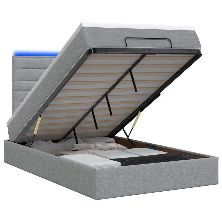 Ottoman Bed met Matrassen en LED Lichtgrijs 120 x 200 cm Stof